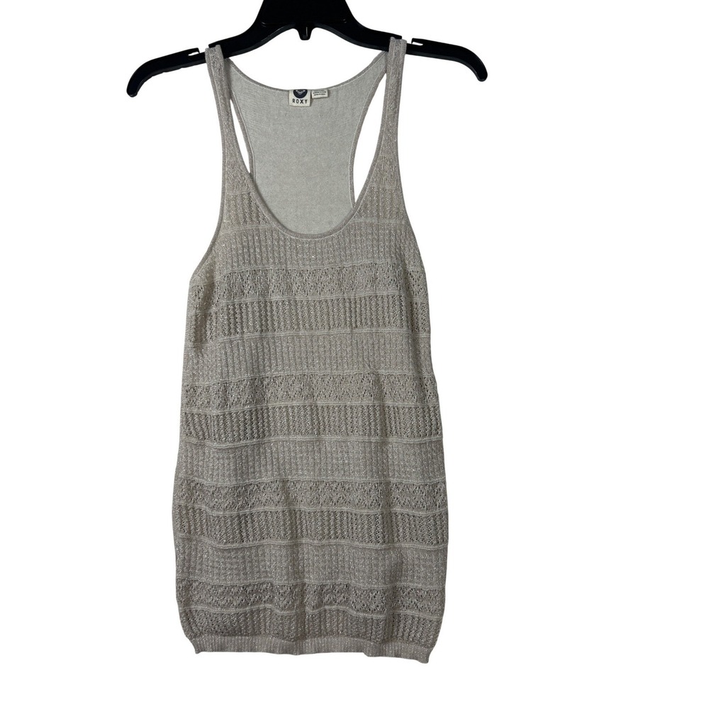 Roxy Womens Metallic Knit Racerback Tank Top Gold Shimmer ARJKT00102 Size M